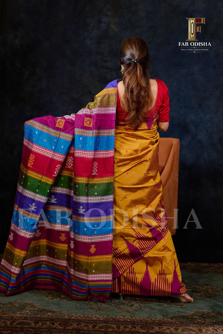 HIRANMAYI DIVYA VASTRA BERHAMPURI HANDLOOM DOUBLE AANCHAL PURE SILK PATTA SAREE