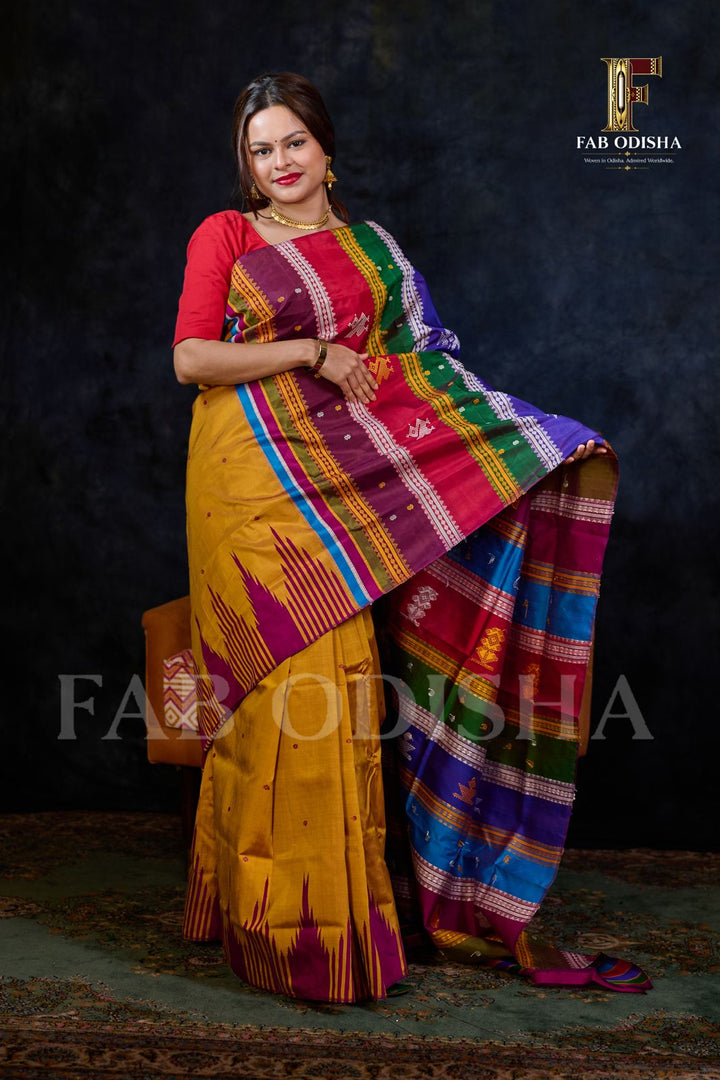 HIRANMAYI DIVYA VASTRA BERHAMPURI HANDLOOM DOUBLE AANCHAL PURE SILK PATTA SAREE