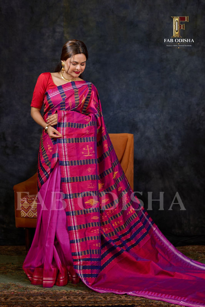 SHANKHINI SUTRA BERHAMPURI HANDLOOM DOUBLE AANCHAL PURE SILK PATTA SAREE
