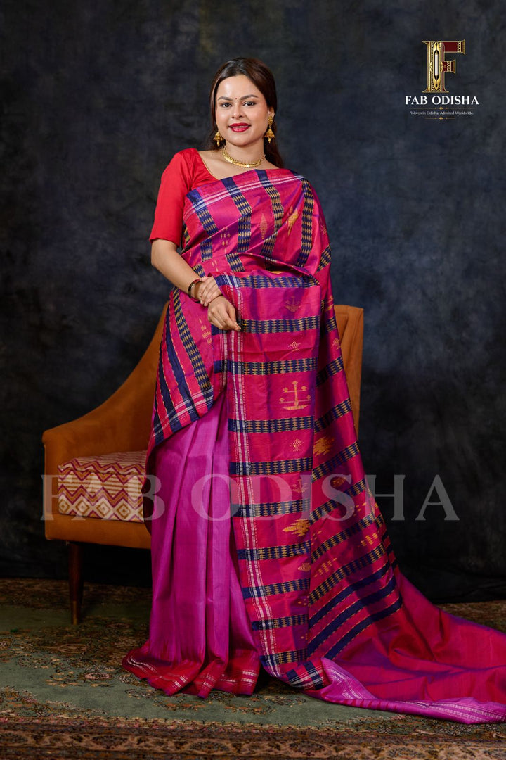 SHANKHINI SUTRA BERHAMPURI HANDLOOM DOUBLE AANCHAL PURE SILK PATTA SAREE