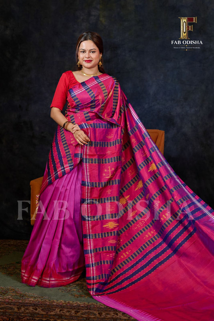 SHANKHINI SUTRA BERHAMPURI HANDLOOM DOUBLE AANCHAL PURE SILK PATTA SAREE