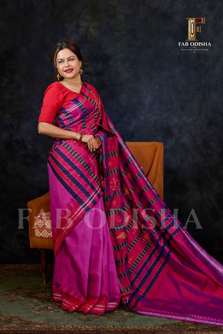 SHANKHINI SUTRA BERHAMPURI HANDLOOM DOUBLE AANCHAL PURE SILK PATTA SAREE
