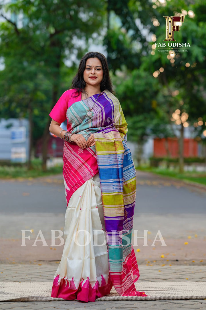 JANHA PARI BERHAMPURI DOUBLE AANCHAL PURE SILK PATTA SAREE