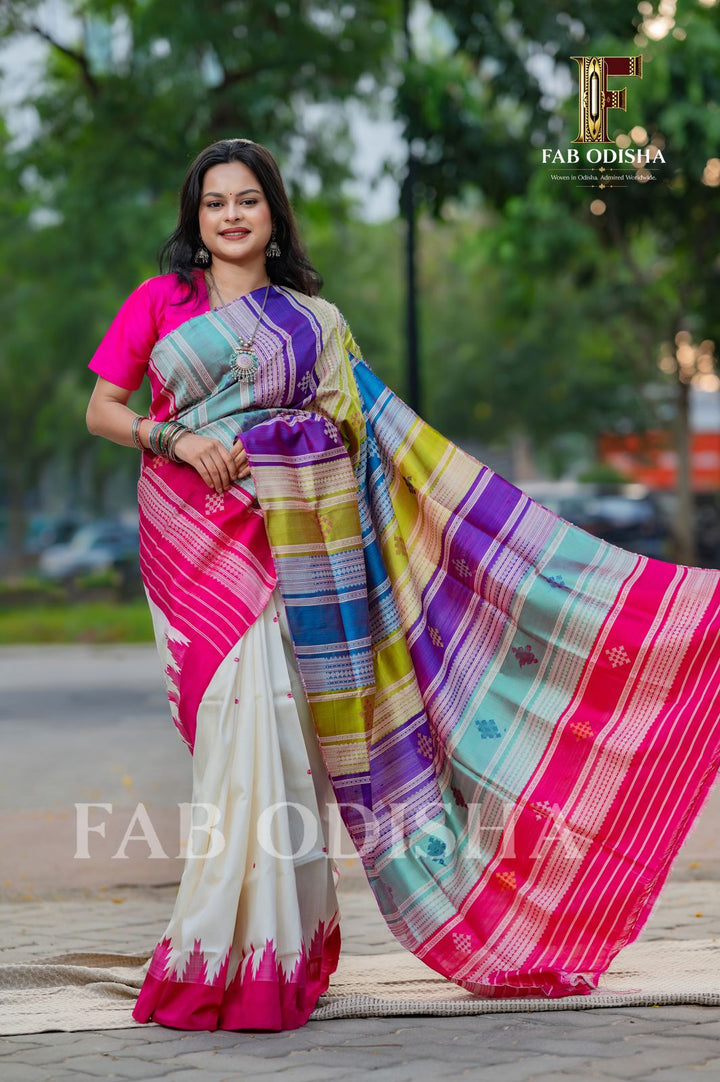 JANHA PARI BERHAMPURI DOUBLE AANCHAL PURE SILK PATTA SAREE