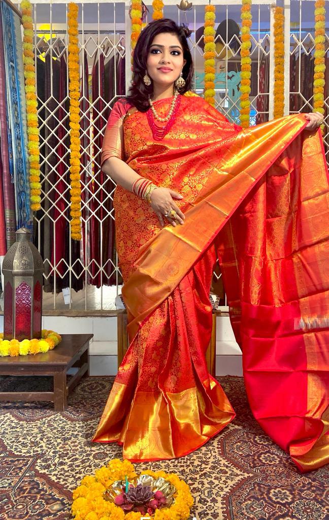 BRIDAL QUEEN KANJIVARAM GOLD ZARI SILK SAREE – Fabodisha