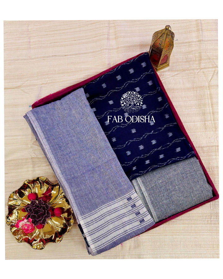 INDIGO -GREY IKAT COTTON DRESS MATERIAL