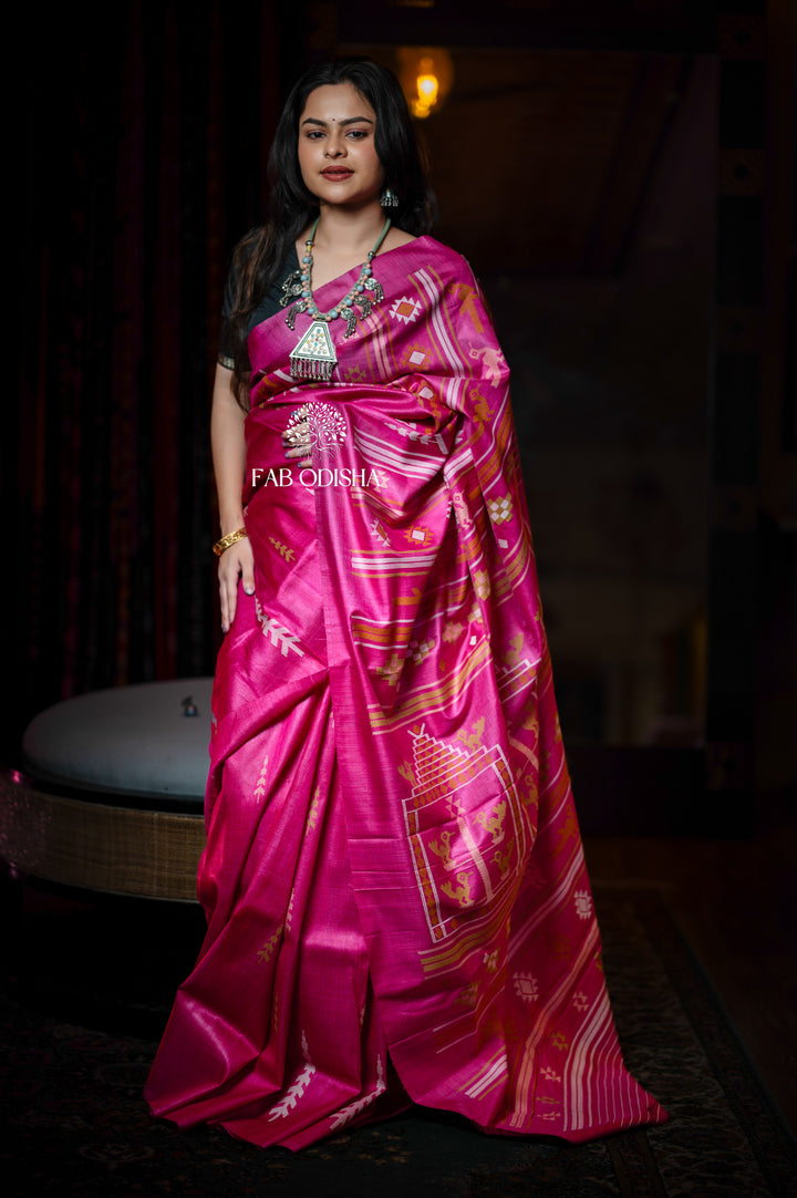 FABODISHA’S ROOPMATI 
MASTER WEAVE BOMKAI & DOLABEDI WEAVE: HERITAGE MEETS DIVINITY RARE COMBINATION FINE TUSSAR SILK SAREE