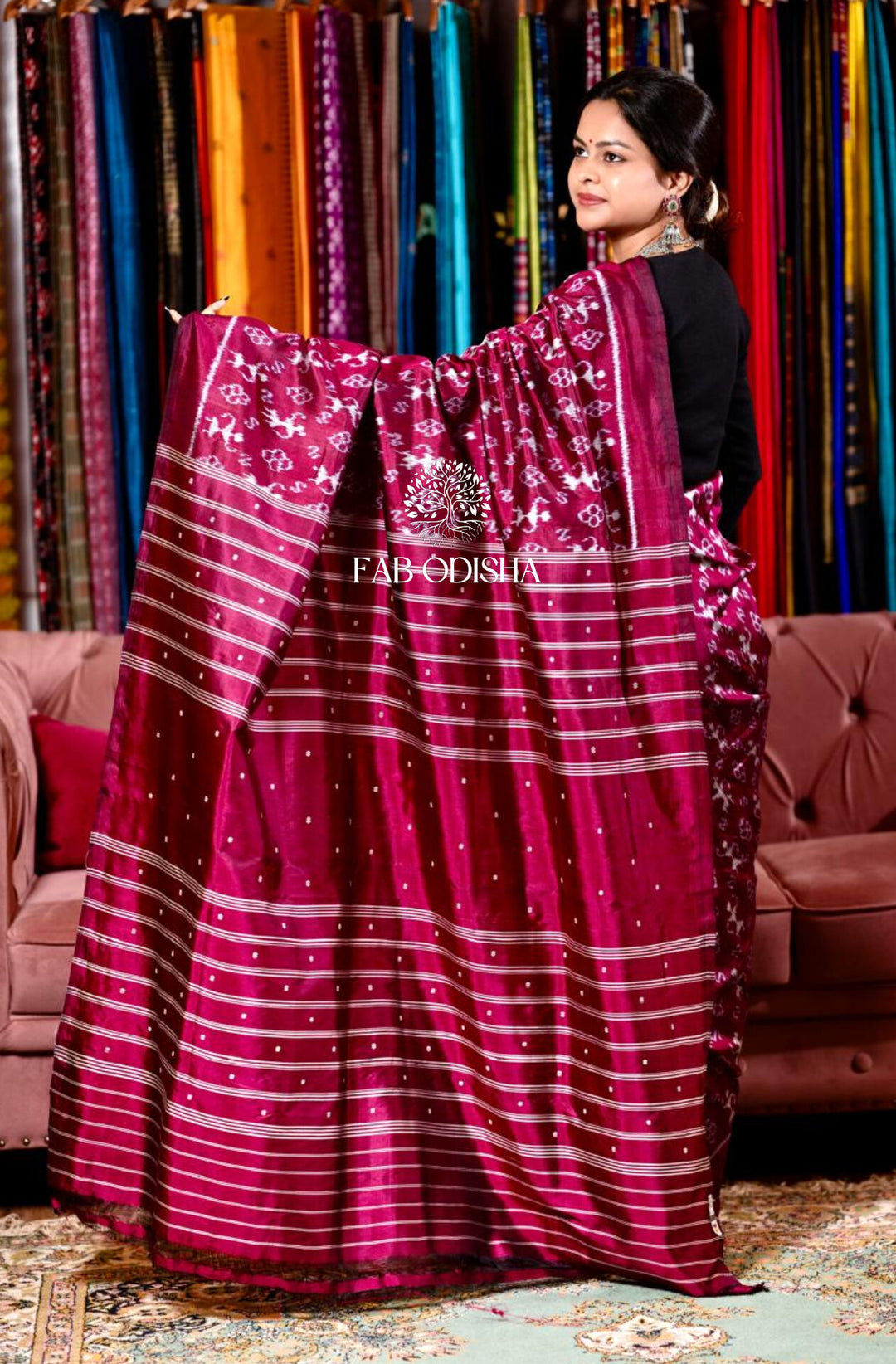 RANI PINK TRIBAL IKAT ELITE MULBERRY HANDLOOM SILK SAREE