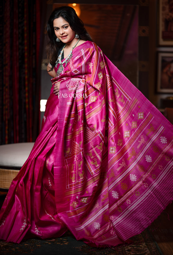 FABODISHA’S ROOPMATI 
MASTER WEAVE BOMKAI & DOLABEDI WEAVE: HERITAGE MEETS DIVINITY RARE COMBINATION FINE TUSSAR SILK SAREE
