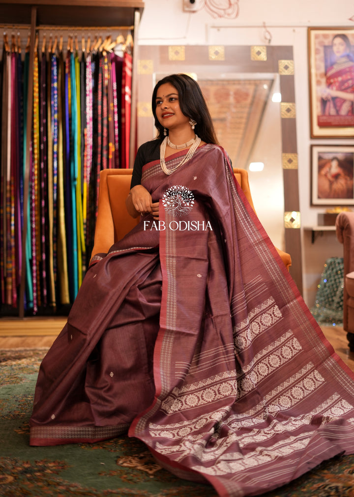 KONARK CHARKA HERITAGE FINE TUSSAR SILK JALLA EXTRA-WEFT SAREE