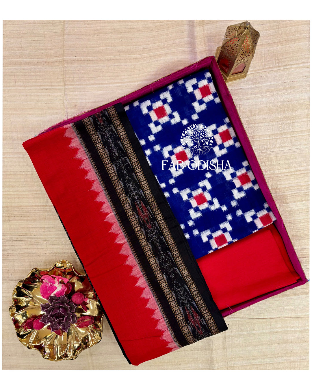 PASSAPALI BLUE- RED PURE SAMBALPURI DOUBLE IKAT COTTON DRESS MATERIAL Fabodisha PASSAPALI BLUE- RED PURE SAMBALPURI DOUBLE IKAT COTTON DRESS MATERIAL Fabodisha