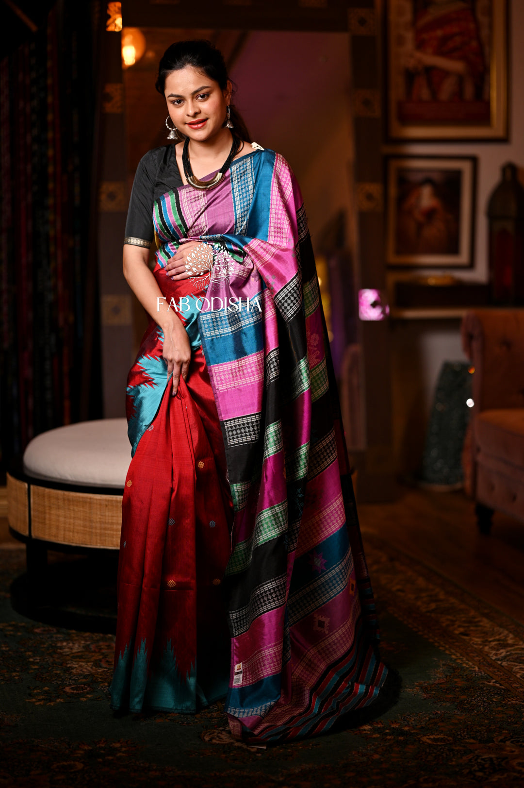GULMOHAR GULAB MULBERRY SILK BERHAMPURI PATTA DOUBLE PALLU SAREE