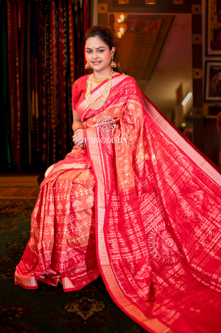 “DARBAR-E -SHAAN” DUAL COLOURED MASTER WEAVE SAMBALPURI BANDHA SILK PATTA SAREE