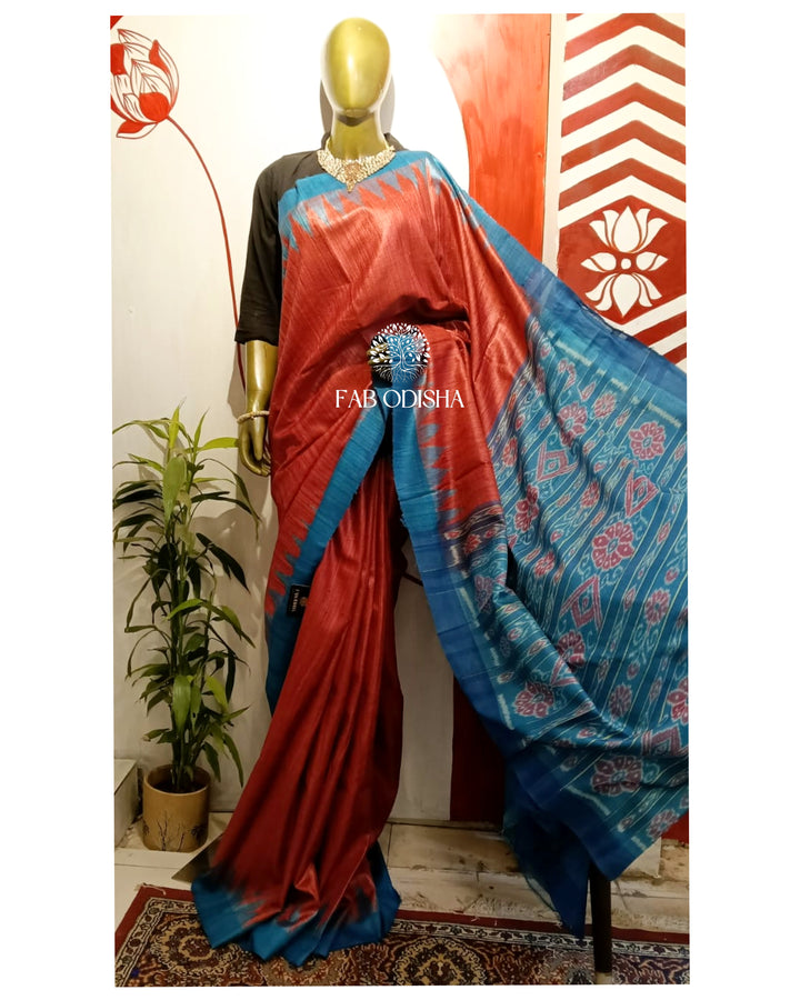 NEEL-NARANGI GICHA TUSSAR SILK SAREE