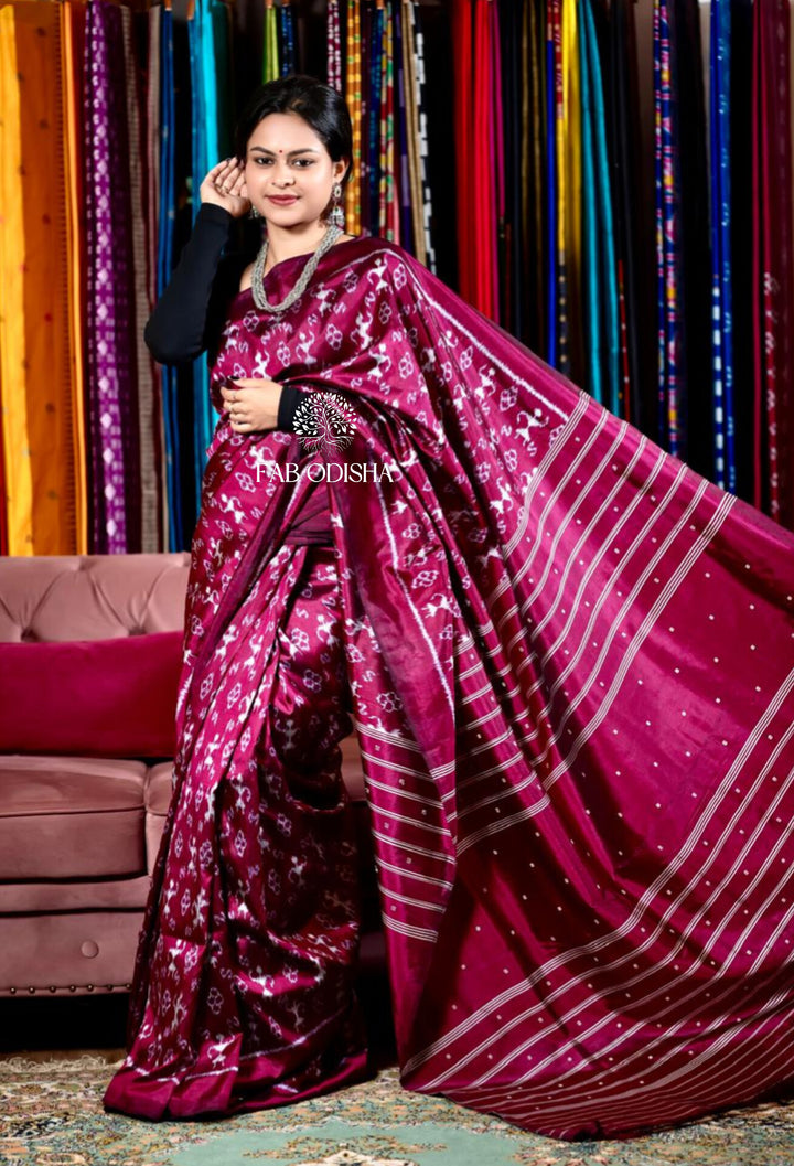 RANI PINK TRIBAL IKAT ELITE MULBERRY HANDLOOM SILK SAREE