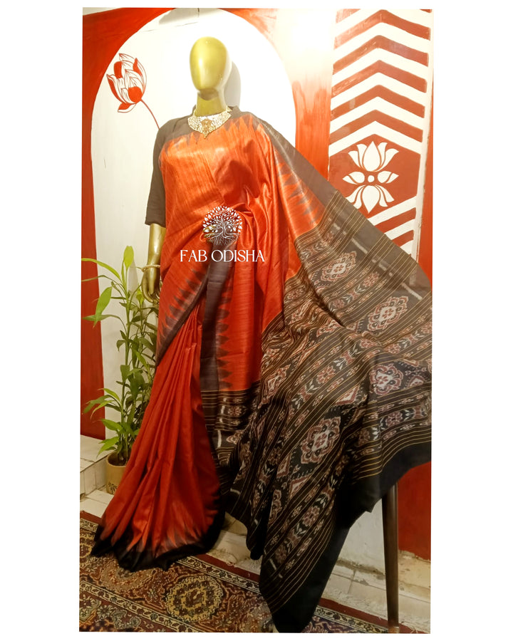 MERRY RED-BLACK GICHA TUSSAR SILK SAREE