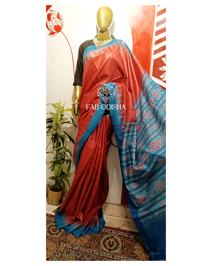 NEEL-NARANGI GICHA TUSSAR SILK SAREE
