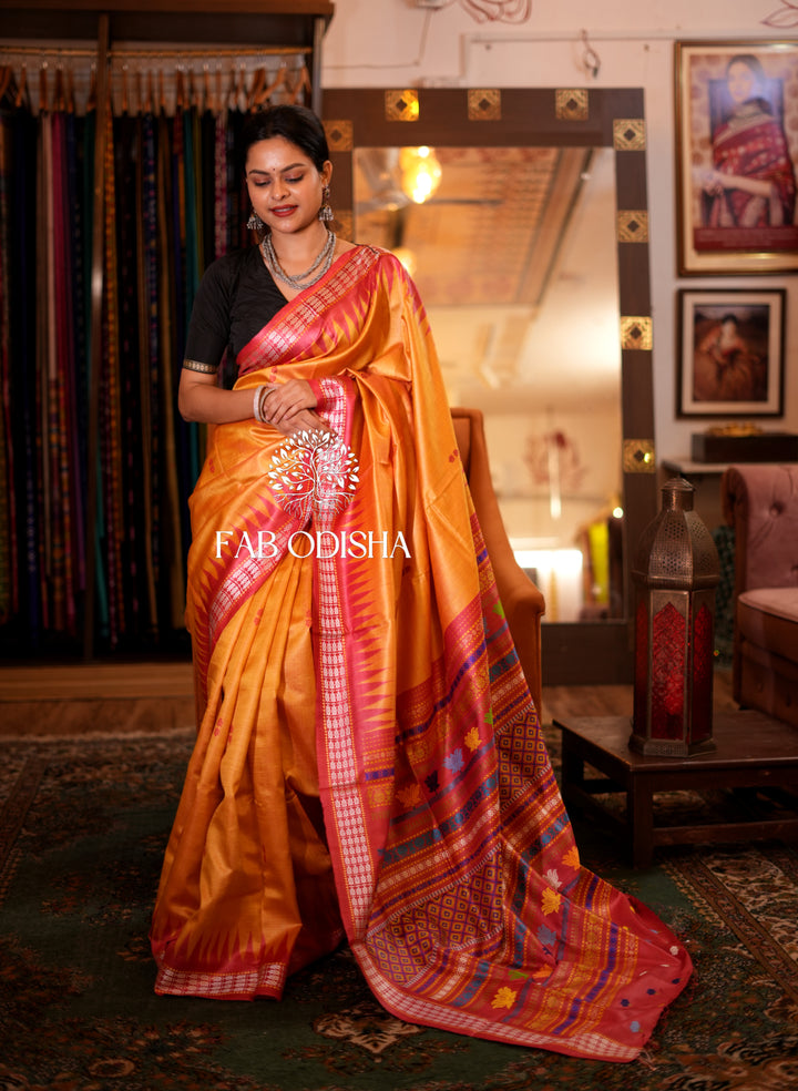 SWARNA-PUJO FINE TUSSAR SILK JALLA EXTRA-WEFT SAREE