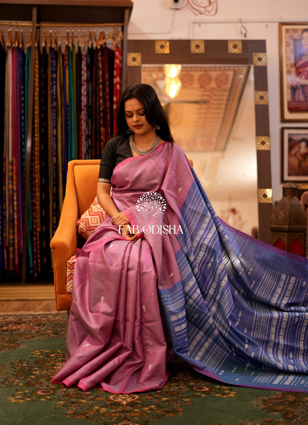 ONION-PINK MATSYA FINE TUSSAR SILK SAREE