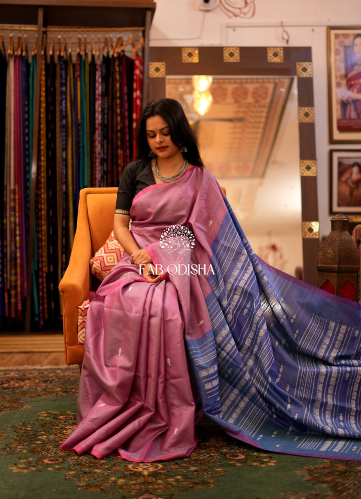 ONION-PINK MATSYA FINE TUSSAR SILK SAREE