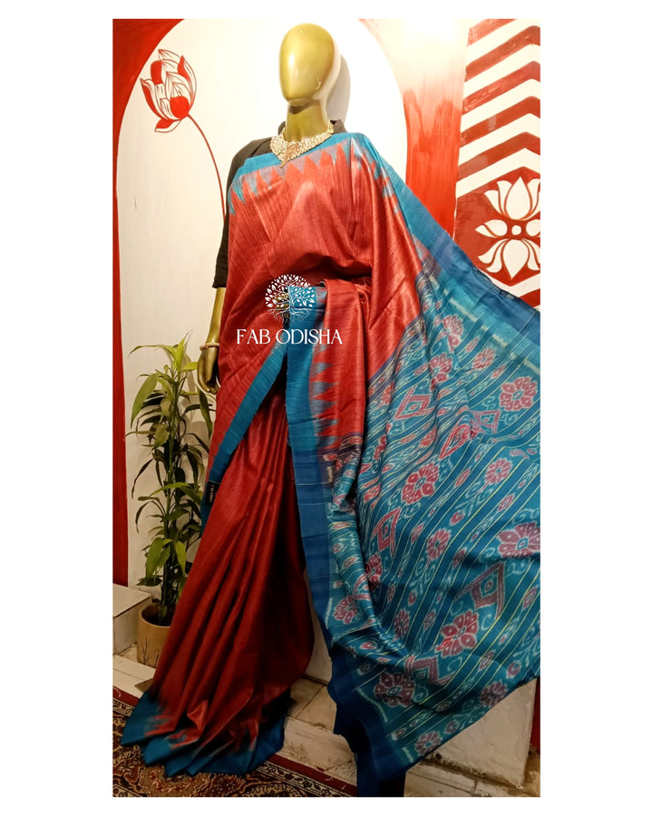 NEEL-NARANGI GICHA TUSSAR SILK SAREE