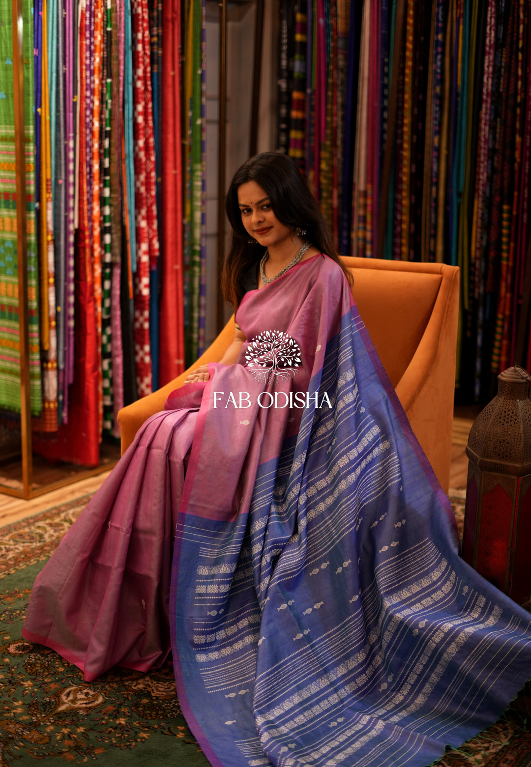 ONION-PINK MATSYA FINE TUSSAR SILK SAREE