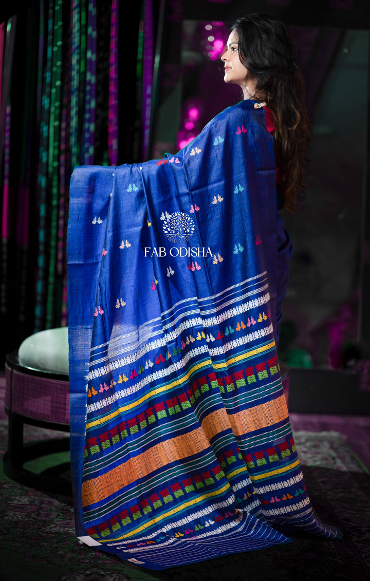 "TITLI UPVAN" NAVY BLUE FINE TUSSAR JALLA SAREE