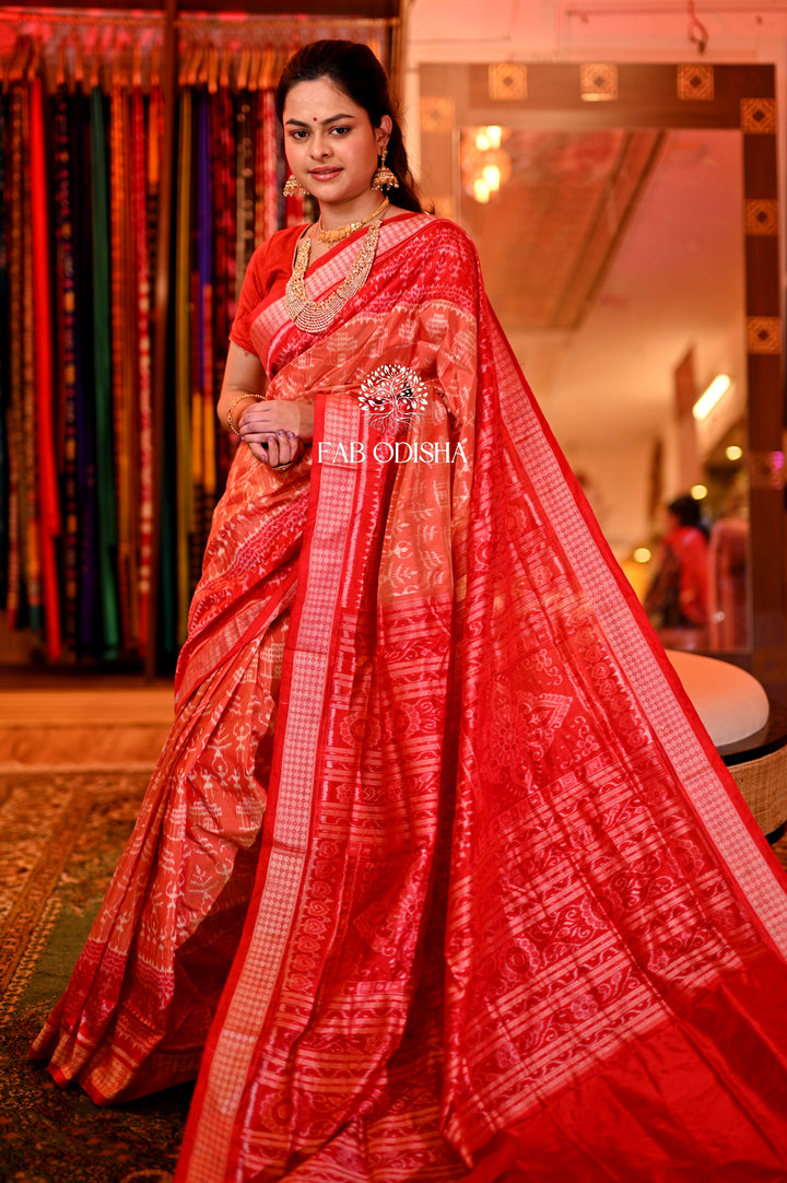 “DARBAR-E -SHAAN” DUAL COLOURED MASTER WEAVE SAMBALPURI BANDHA SILK PATTA SAREE
