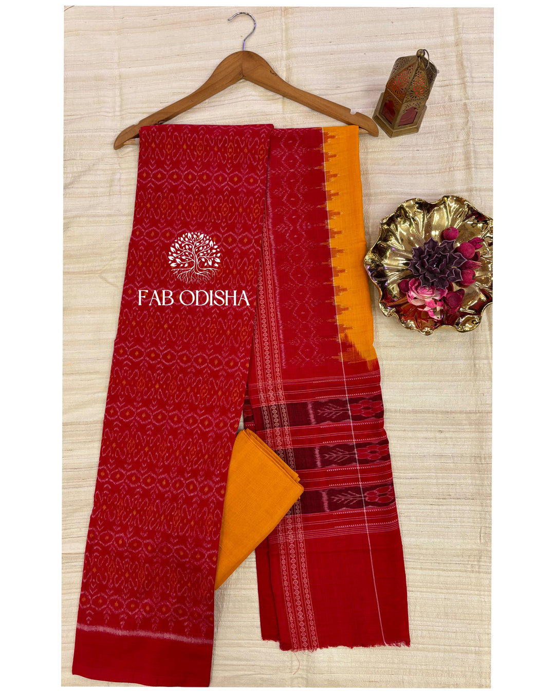 MUSTARD MASTI PURE SAMBALPURI PASSAPALI DOUBLE IKAT COTTON DRESS MATERIAL SET