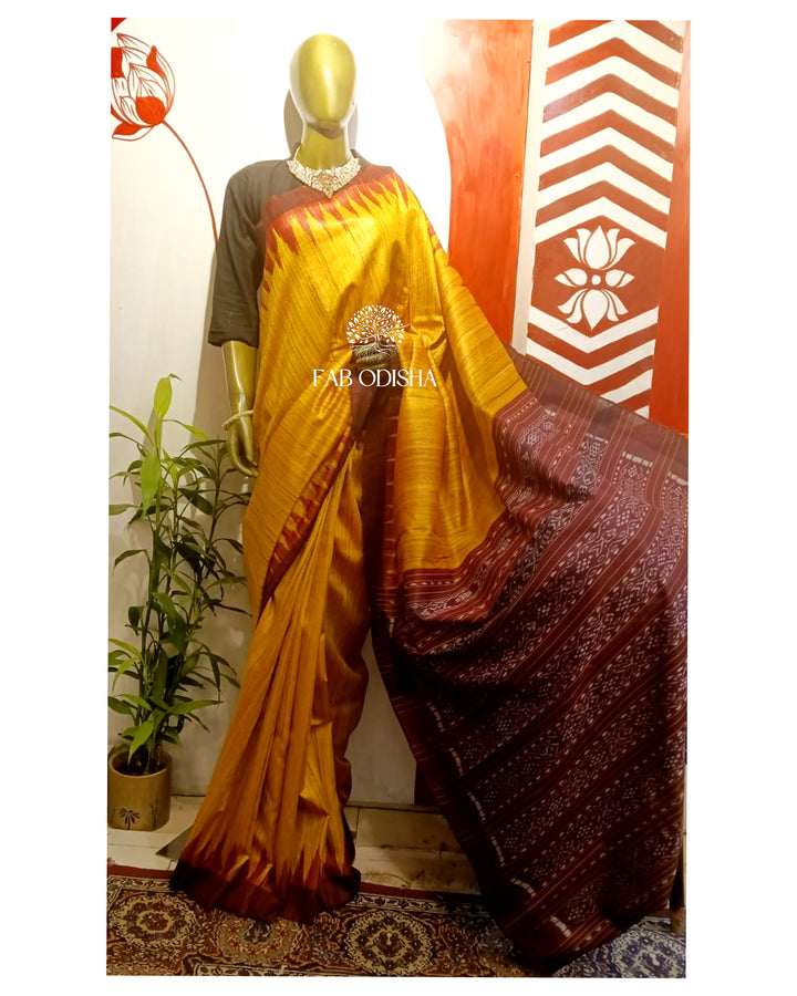 SUNSET GOLDEN GICHA TUSSAR SILK SAREE