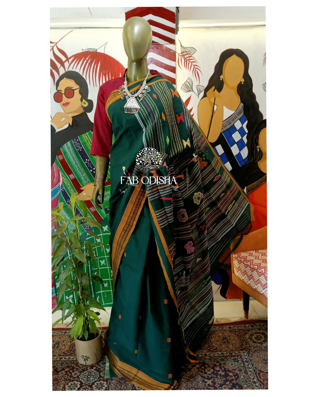 DOUBLE PALLA GANJAMI BOMKAI NATURAL DYE HANDWOVEN COTTON SAREE