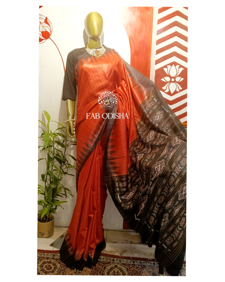 MERRY RED-BLACK GICHA TUSSAR SILK SAREE