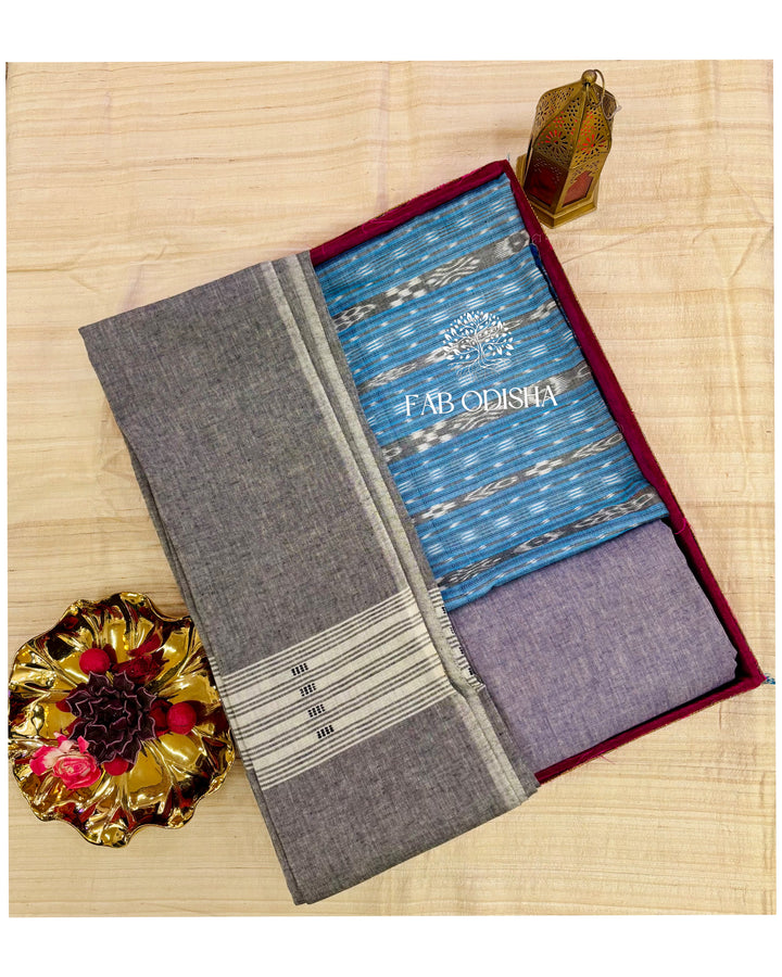 BLUE-GREY IKAT COTTON DRESS MATERIAL