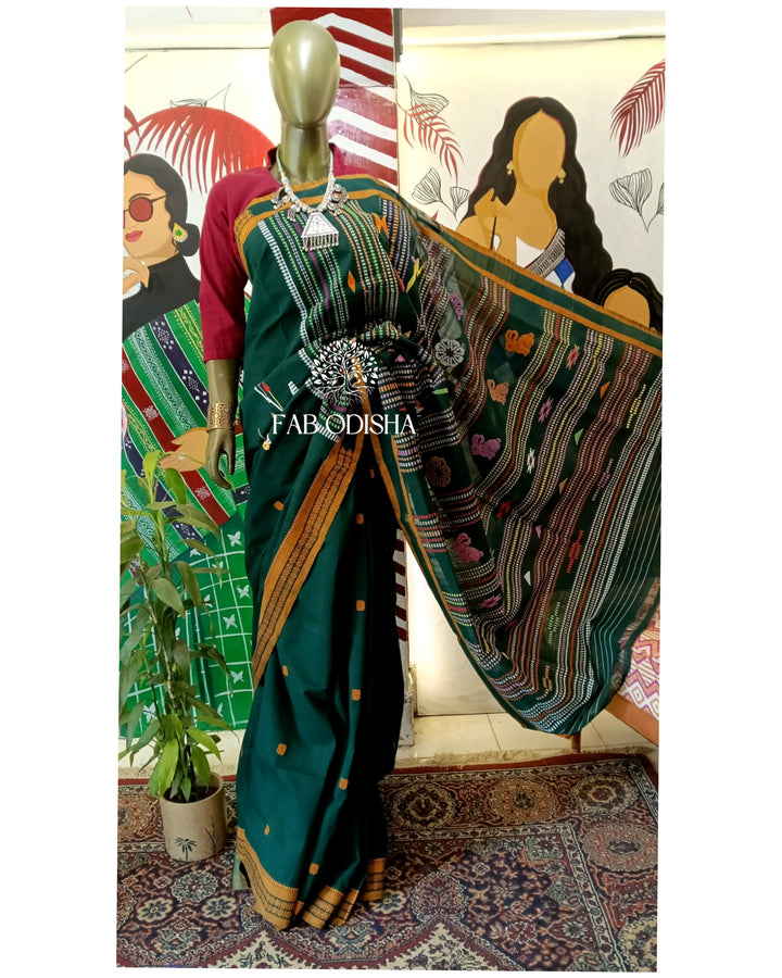 DOUBLE PALLA GANJAMI BOMKAI NATURAL DYE HANDWOVEN COTTON SAREE