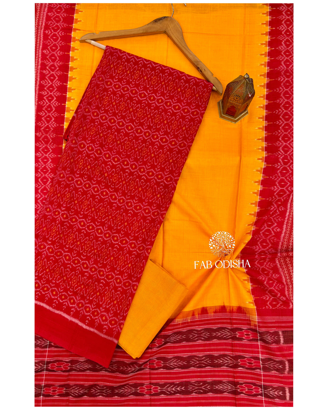 MUSTARD MASTI PURE SAMBALPURI PASSAPALI DOUBLE IKAT COTTON DRESS MATERIAL SET