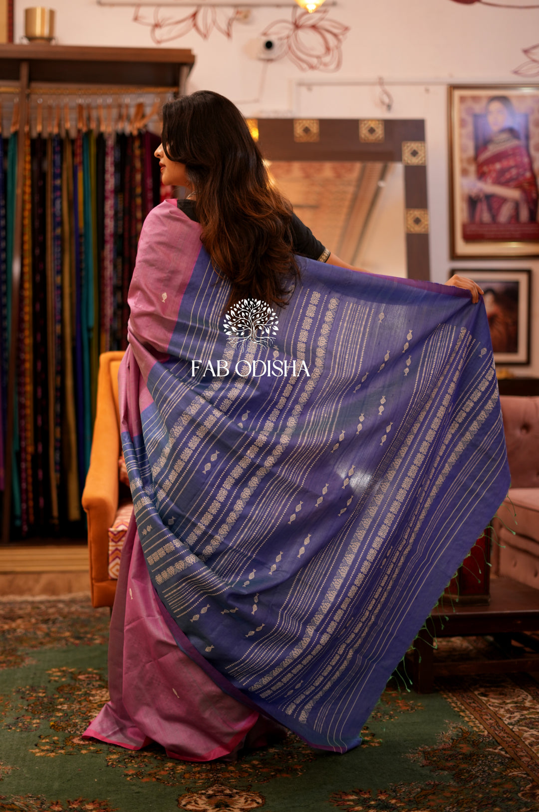 ONION-PINK MATSYA FINE TUSSAR SILK SAREE