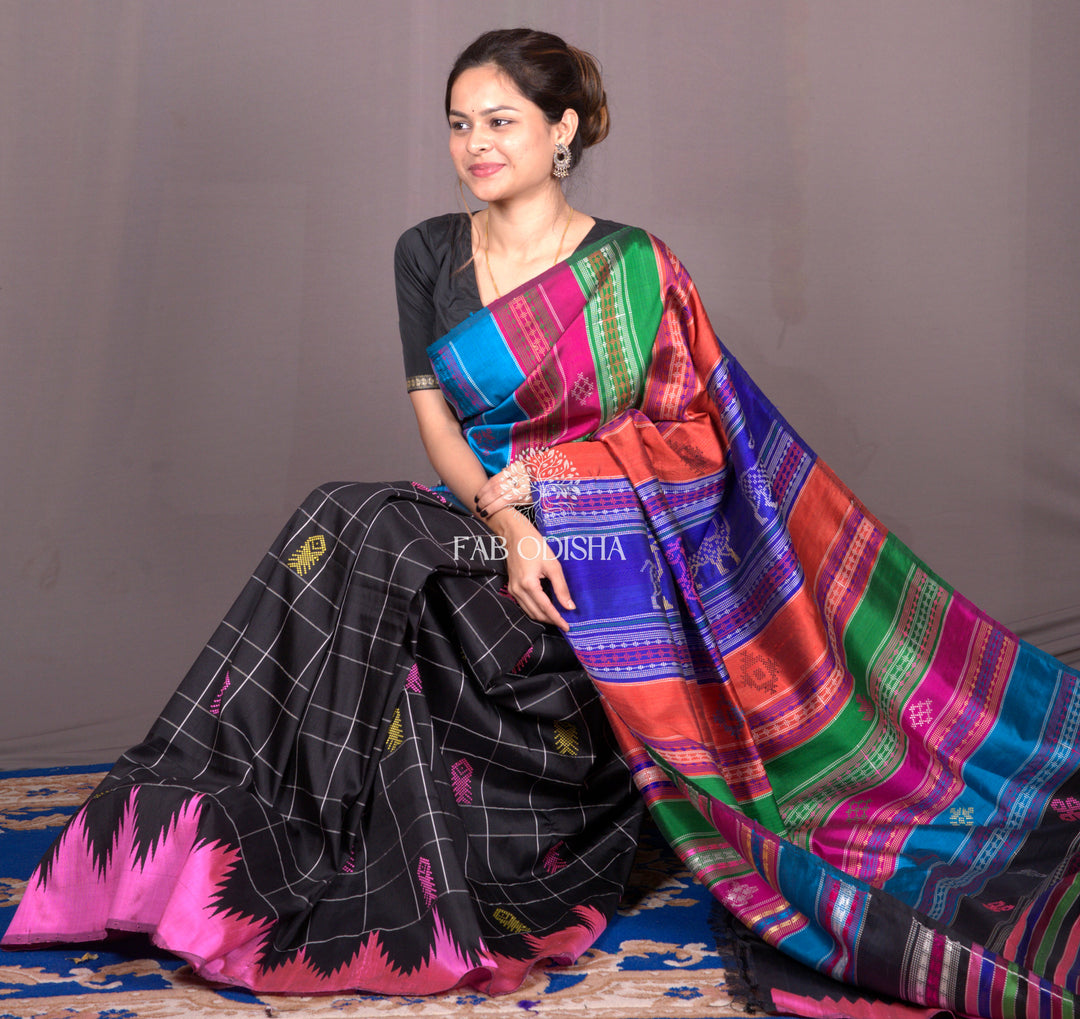 "SHYAMA VIRANGNA" BERHAMPURI DOUBLE PALLU SAREE