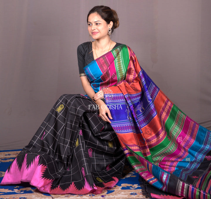 "SHYAMA VIRANGNA" BERHAMPURI DOUBLE PALLU SAREE