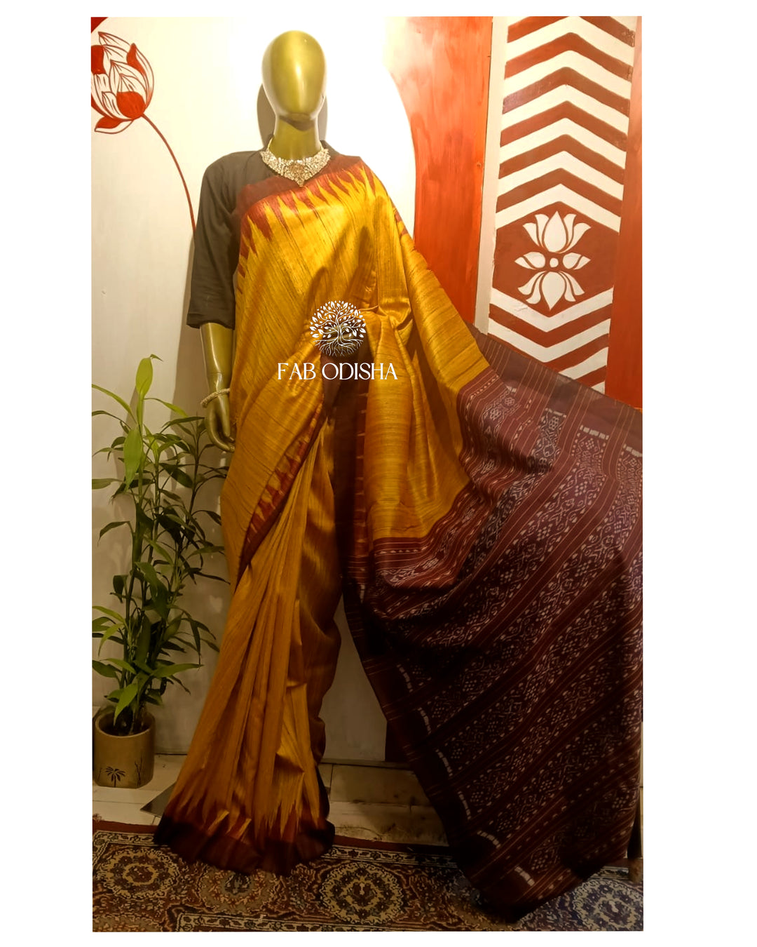SUNSET GOLDEN GICHA TUSSAR SILK SAREE