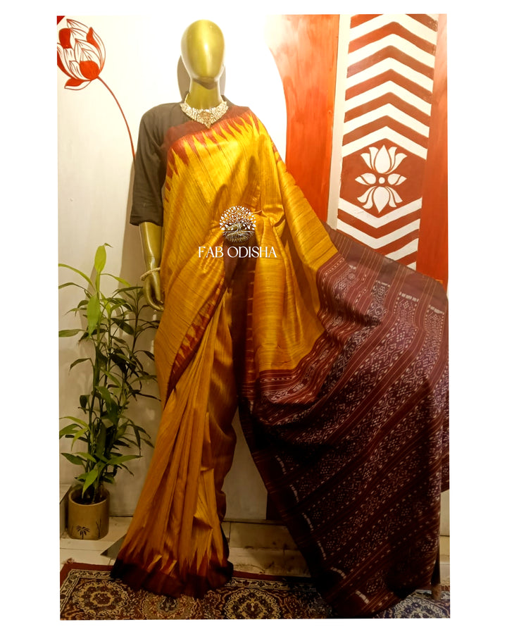 SUNSET GOLDEN GICHA TUSSAR SILK SAREE