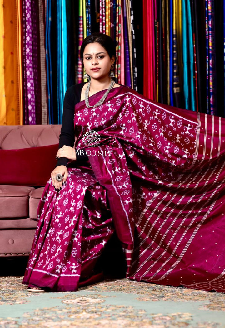 RANI PINK TRIBAL IKAT ELITE MULBERRY HANDLOOM SILK SAREE