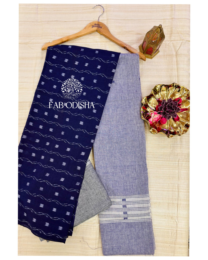 INDIGO -GREY IKAT COTTON DRESS MATERIAL