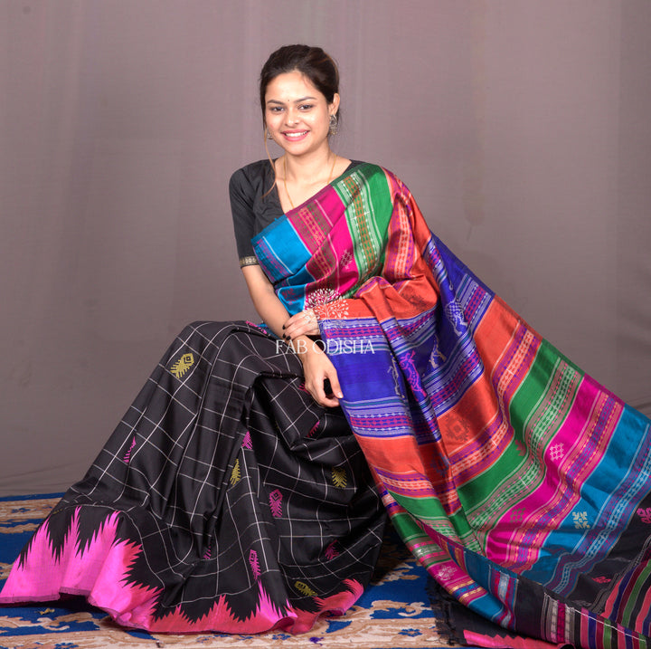 "SHYAMA VIRANGNA" BERHAMPURI DOUBLE PALLU SAREE
