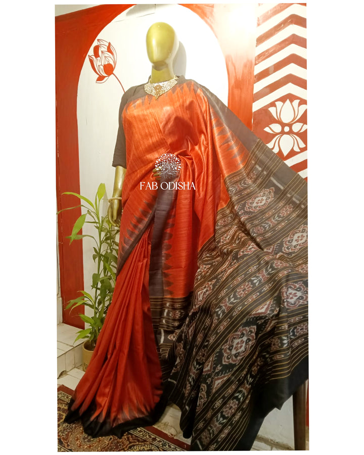MERRY RED-BLACK GICHA TUSSAR SILK SAREE