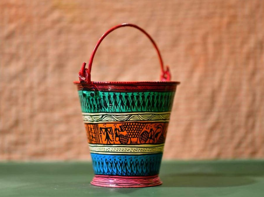 WARLI ART HAND PAINTED ALUMINIUM BUCKET