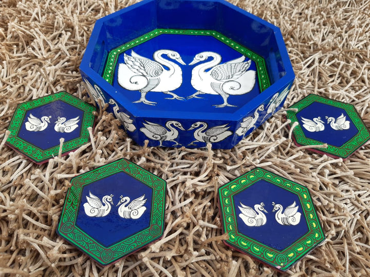 DESIGNER SWAN TRAY AND COASTER SET