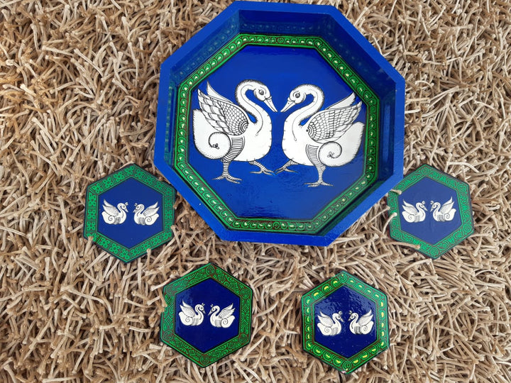 DESIGNER SWAN TRAY AND COASTER SET
