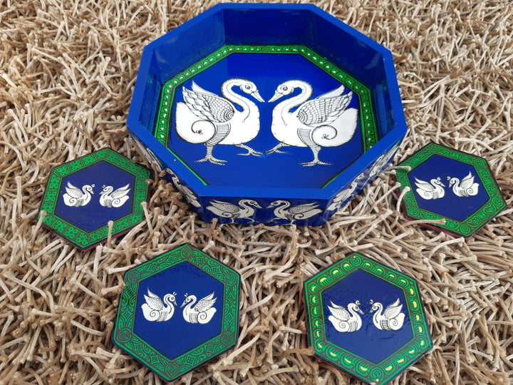 DESIGNER SWAN TRAY AND COASTER SET