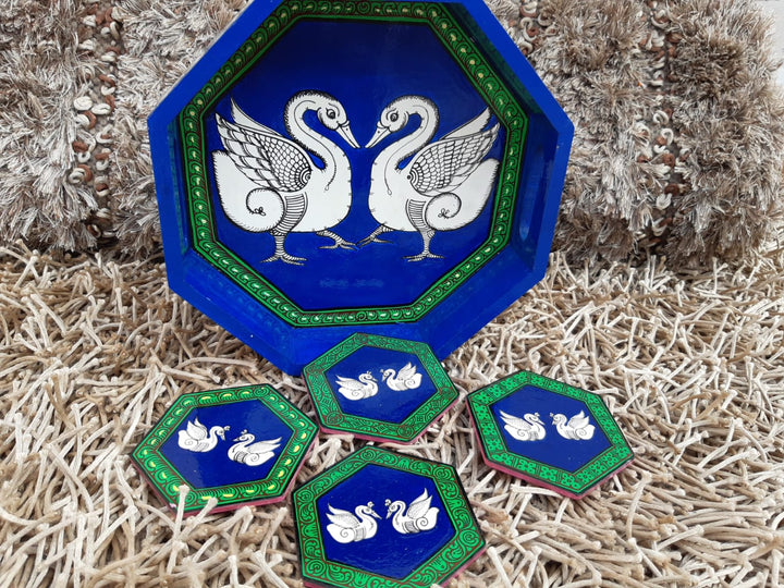 DESIGNER SWAN TRAY AND COASTER SET