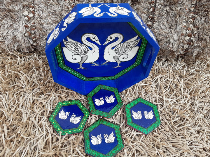 DESIGNER SWAN TRAY AND COASTER SET